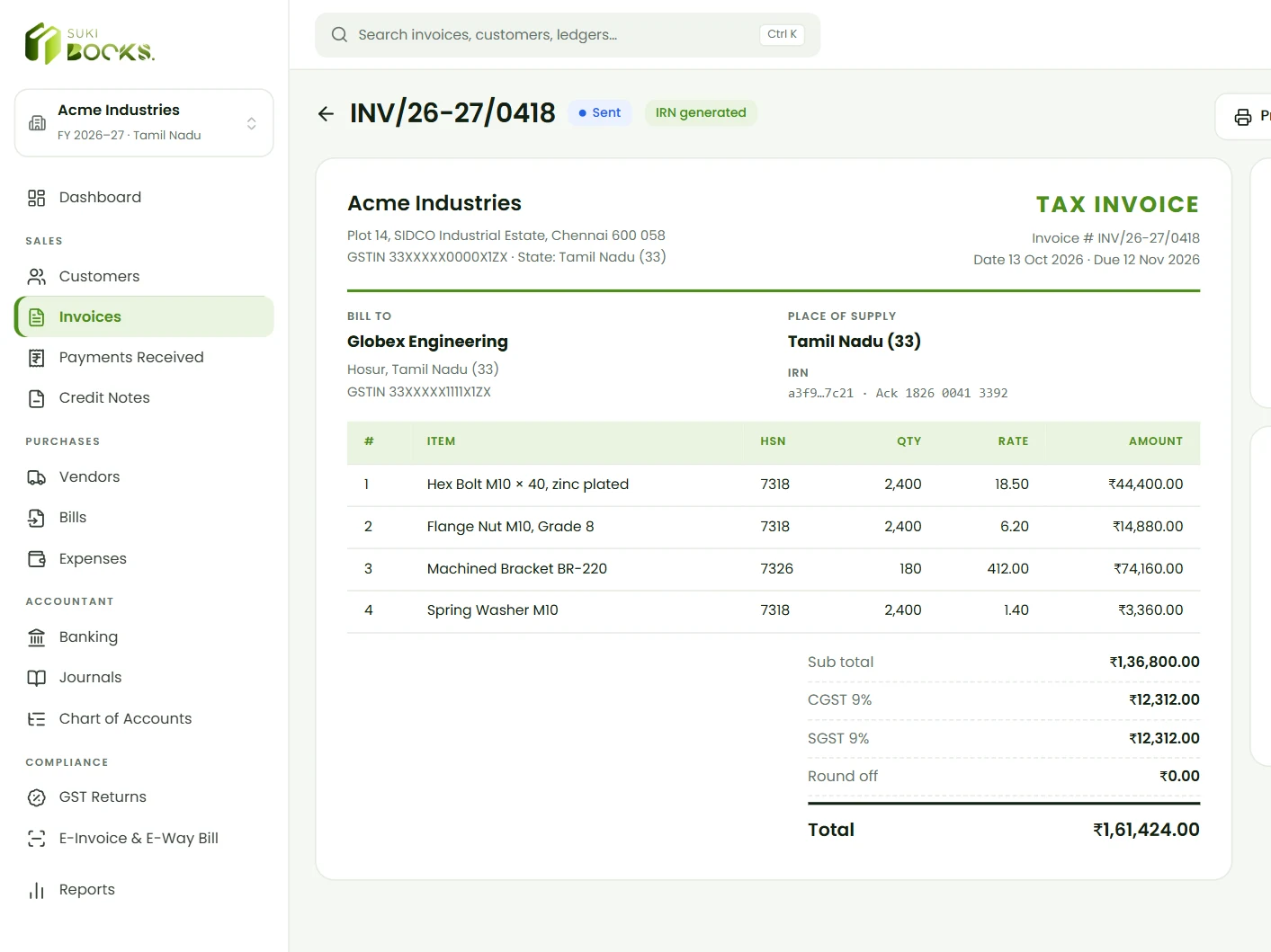 GST-ready invoices with e-invoice built in