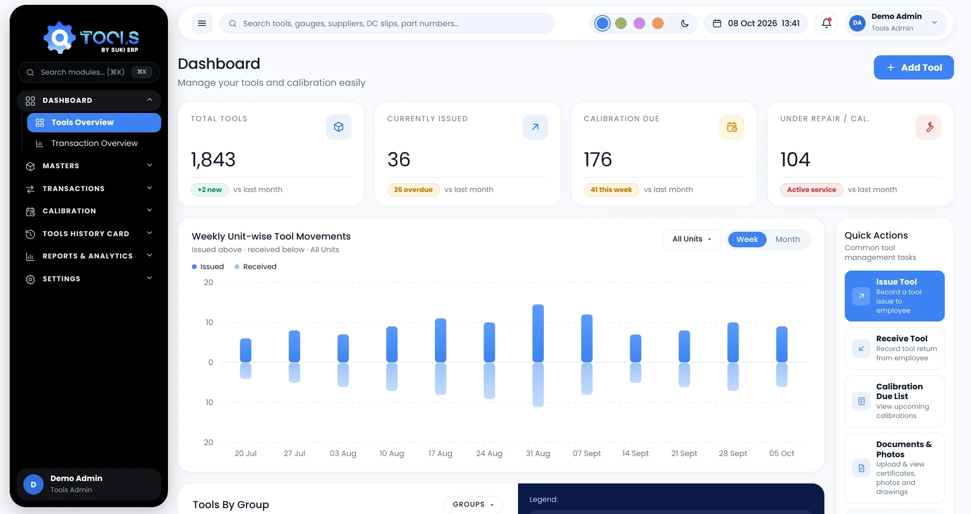 Tools dashboard screen