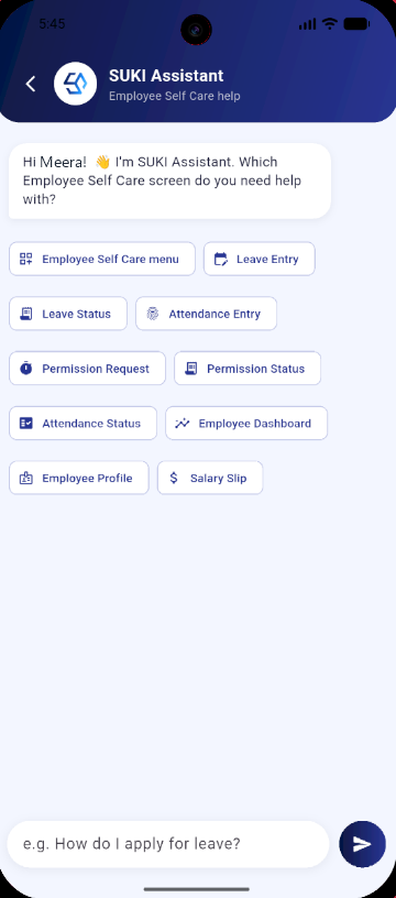 SUKI Assistant in-app chat