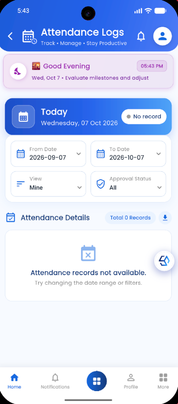 SUKI attendance logs screen