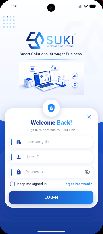 SUKI ERP mobile app sign-in screen